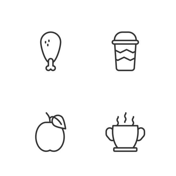 将热汤 鸡腿和咖啡杯排成一排 成为偶像 — 图库矢量图片