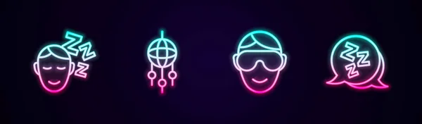 Rüyalar Dizisi Tüylü Yakalayıcı Göz Maskesi Uykucu Parlayan Neon Ikonu — Stok Vektör