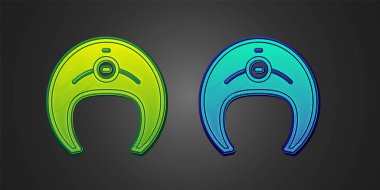 Siyah arkaplanda yeşil ve mavi balık biftek ikonu var. Vektör.