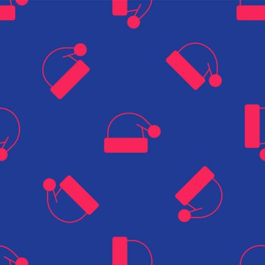 Kırmızı Noel Baba şapkası ikonu mavi arka planda lekesiz desen izole etti. Mutlu Noeller ve mutlu yıllar. Vektör.