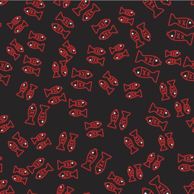 Tabak ikonunda servis edilen çizgi balığı siyah arka planda izole edilmiş pürüzsüz desen. Vektör.