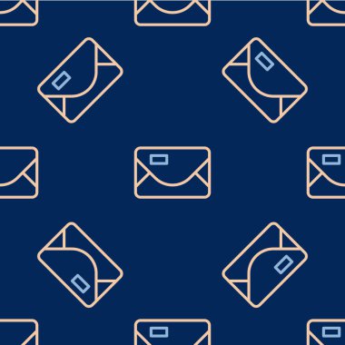 Hat Zarfı 'nda noel partisi davetiye kartı simgesi var. Mavi arkaplanda kusursuz desenler var. Mutlu Noeller ve mutlu yıllar. Vektör.