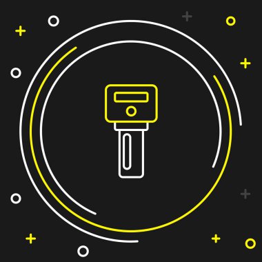 Uzaktan kumandalı çizgi araba anahtarı siyah arkaplanda izole edilmiş. Araba anahtarı ve alarm sistemi. Renkli taslak konsepti. Vektör.