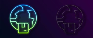 Parlayan neon hattı dünya çapında nakliye simgesi siyah arkaplanda izole edildi. Vektör.