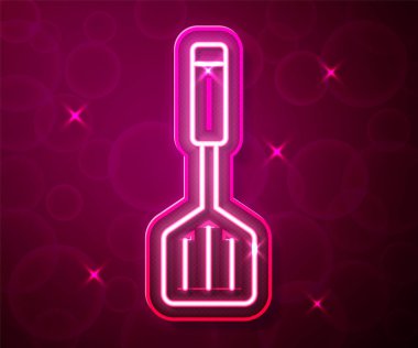 Parlayan neon çizgisi Spatula simgesi kırmızı arkaplanda izole edildi. Mutfak spatula ikonu. Barbekü spatula işareti. Barbekü ve ızgara aleti. Vektör.