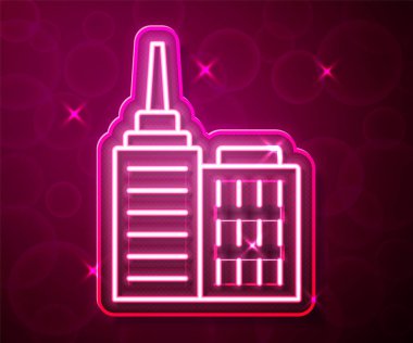 Parlayan neon hattı City manzara simgesi kırmızı arkaplanda izole edildi. Metropolis mimarisi panoramik manzara. Vektör.