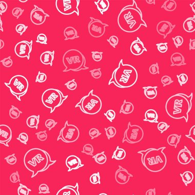 Beyaz çizgi Sanal gerçeklik simgesi kırmızı arkaplanda izole edilmiş kusursuz desen. Gelecekçi VR baş ekran tasarımı. Vektör.