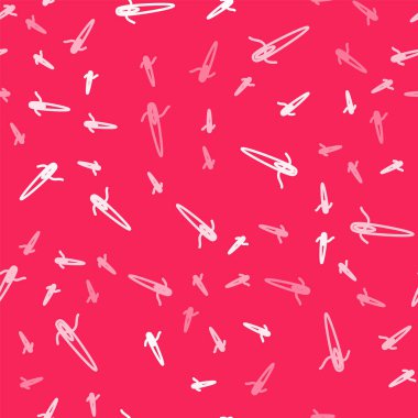 İplik simgesiyle dikmek için beyaz iğne. Kırmızı arkaplanda izole edilmiş dikişsiz desen. Terzi sembolü. Tekstil el sanatları tabelasını diker. Nakış aletleri. Vektör.