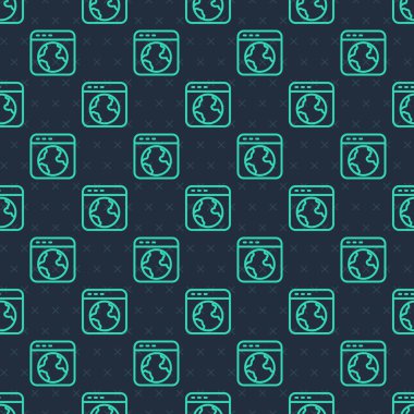 Yeşil çizgi dünya ikonu mavi arkaplanda kusursuz desen izole etti. Yerküreye iğnele. Vektör.