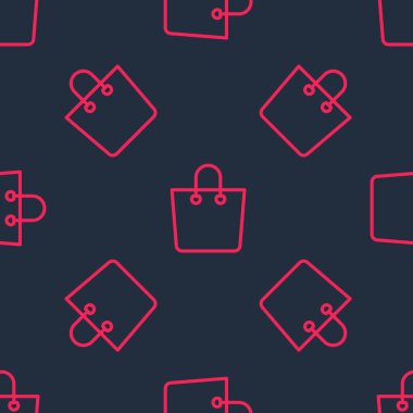 Kırmızı çizgi kağıt poşet ikonu siyah arkaplanda izole edilmiş kusursuz desen. Paket işareti. Vektör.