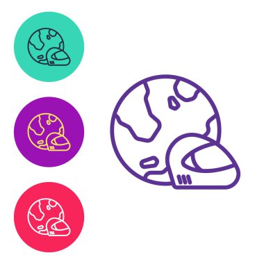 Beyaz arkaplanda çizgi yarış başlığı simgesi izole edildi. Olağanüstü bir spor. Spor malzemeleri. Simgeleri renklendirin. Vektör.