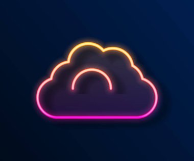 Glowing neon line Cloudy weather icon isolated on black background. Vector.