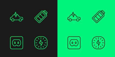 Elektrik prizli şimşek hattı ve pil şarj ikonu ayarlayın. Vektör.