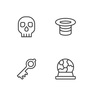 Sihirli Top Eski Sihirli Anahtar Kafatası ve Şapka Simgesi. Vektör.