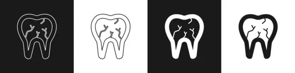 Встановити Піктограму Зламаного Зуба Ізольовано Чорно Білому Тлі Піктограма Стоматологічної — стоковий вектор
