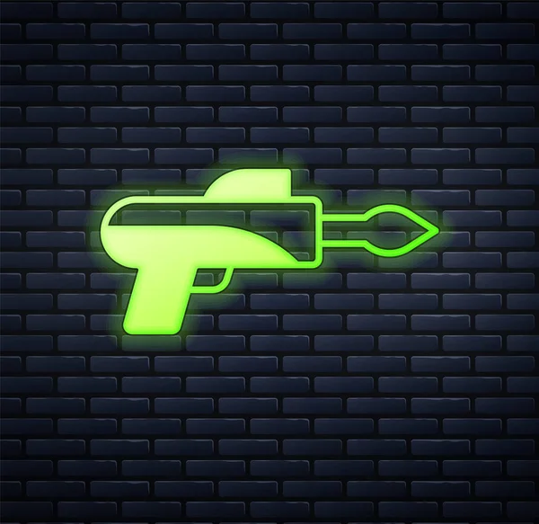 Glowing Neon Fishing Harpoon Icon Isolated Brick Wall Background Pabrik - Stok Vektor