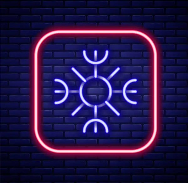 Λάμψη Νέον Γραμμή Snowflake Εικονίδιο Απομονώνονται Φόντο Τούβλο Τοίχο Πολύχρωμο — Διανυσματικό Αρχείο