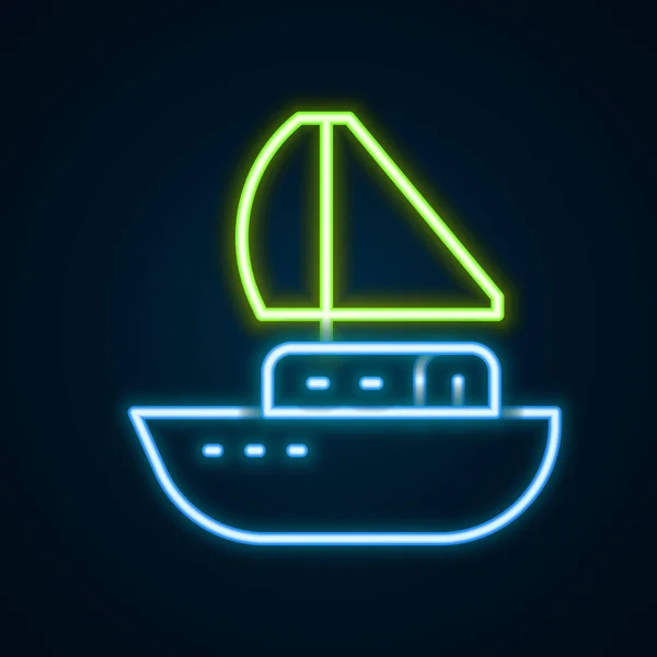 Glödande Neon Line Yacht Segelbåt Eller Segelfartyg Ikon Isolerad Svart — Stock vektor