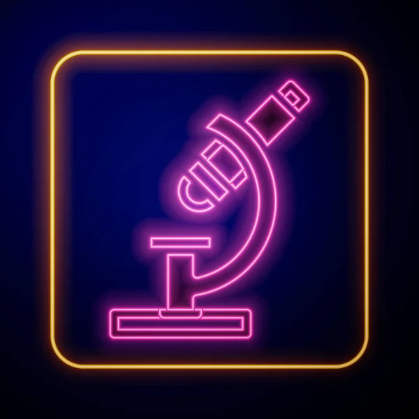 Glowing Neon Microscope Icon Isolated Black Background Chemistry Pharmaceutical Instrument — Stock Vector