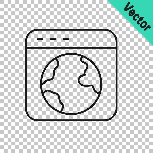 Black Line Worldwide Icon Isolated Transparent Background Pin Globe Vector — Stock Vector