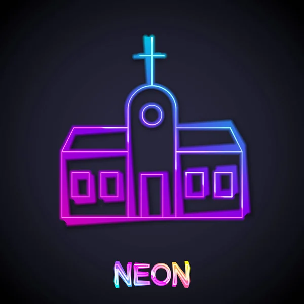 Ikon Bangunan Gereja Neon Bersinar Terisolasi Dengan Latar Belakang Hitam - Stok Vektor