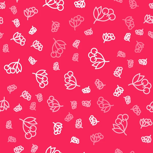 White line Fresh summer berries icon isolated seamless pattern on red background. Berry fruit. Vector.