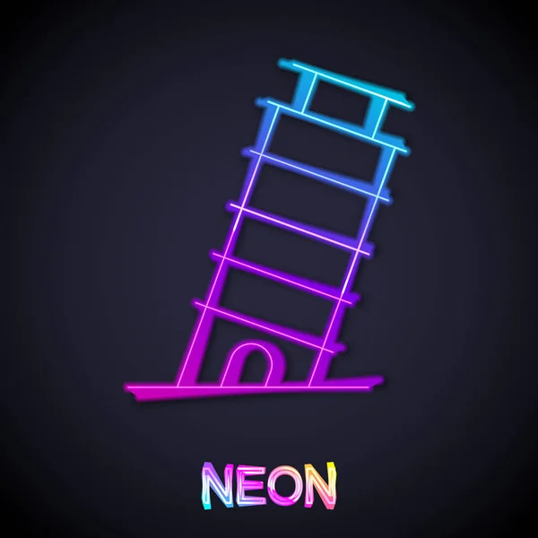 Žhnoucí Neonová Čára Opírající Věž Pise Ikona Izolované Černém Pozadí — Stockový vektor