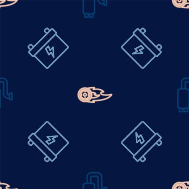 Araba egzozu bataryasını ve tekerleği kusursuz bir şekilde ateşe verin. Vektör.