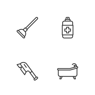 Lastik pompa ve antibakteriyel sabun ikonu temizlemek için küvet fırçasını hazırlayın. Vektör.