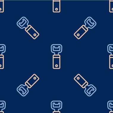 Çizgi Şişe Açıcı simgesi mavi arkaplanda izole edilmiş kusursuz desen. Vektör.