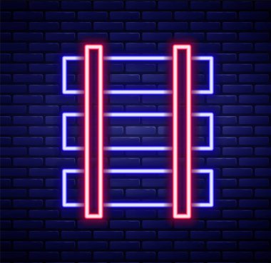 Parlayan neon hattı bariyer simgesi tuğla duvar arka planında izole edildi. Renkli taslak konsepti. Vektör.