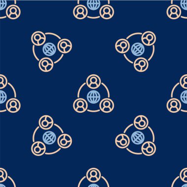 Çizgi Buluşma simgesi mavi arkaplanda izole edilmiş kusursuz desen. İş ekibi toplantısı, tartışma konsepti, analiz, içerik stratejisi. Sunum konferansı. Vektör.