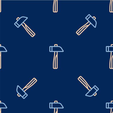 Çizgi Çekiç simgesi mavi arkaplanda izole edilmiş kusursuz desen. Tamir için bir araç. Vektör.