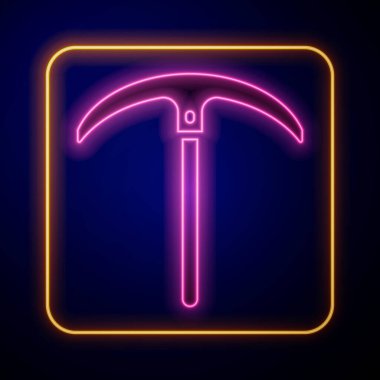 Parlayan neon kazma simgesi siyah arkaplanda izole edildi. Vektör.