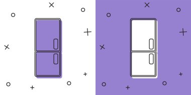 Buzdolabı simgesini beyaz ve mor arkaplanda izole et. Buzdolabı buzdolabı. Ev aletleri ve aletler. Vektör.