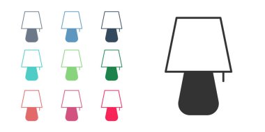 Beyaz arkaplanda siyah masa lambası simgesi izole edildi. Gece lambası. Simgeleri renklendirin. Vektör.