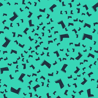 Siyah su geçirmez lastik bot ikonu yeşil arka planda izole edilmiş pürüzsüz desen. Yağmurlu hava, balıkçılık, bahçe işleri için çizme. Vektör.