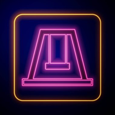 Siyah arka planda izole edilmiş oyun alanı ikonunda çocuklar için parıldayan neon salıncak. Açık hava eğlence ekipmanları. Vektör.