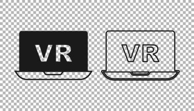 Siyah Sanal gerçeklik simgesi şeffaf arkaplanda izole edildi. Gelecekçi VR baş ekran tasarımı. Vektör.