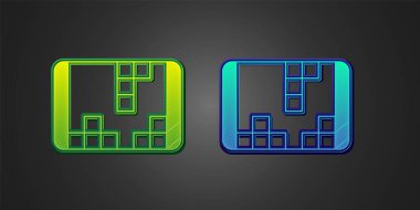 Siyah arkaplanda yeşil ve mavi taşınabilir oyun konsolu simgesi izole edildi. El bilgisayarı oyun konsolu. Vektör.