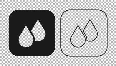Şeffaf arkaplanda siyah su damlası simgesi izole edildi. Vektör.