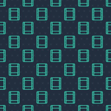 Yeşil çizgi Görüntü simgesini mavi arkaplanda izole edilmiş şekilde oynat. Film şeridi tabelası. Vektör.