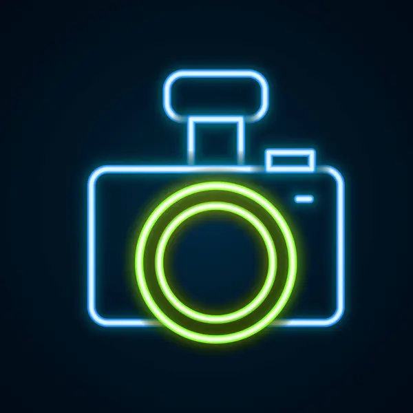 Glowing Neon Line Photo Camera Icon Isolated Black Background Foto — Stock Vector