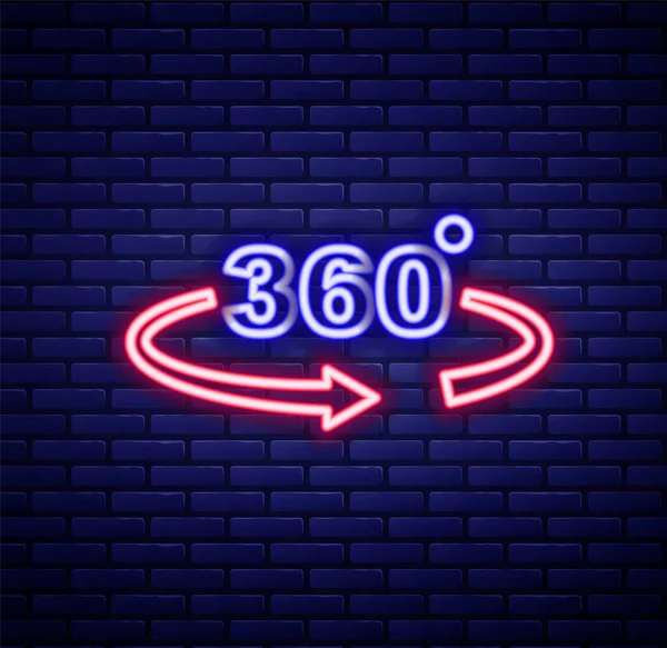 Glowing Neon Line 360 Degree View Icon Isolated Brick Wall — Stock Vector