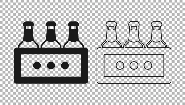 Black Pack Bierflaschen Symbol Isoliert Auf Transparentem Hintergrund Holzkiste Und — Stockvektor