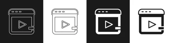 Set Video Advertising Icon Isolated Black White Background Concept Marketing — Stok Vektör
