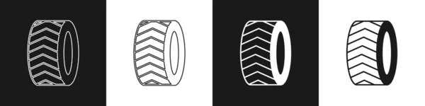 Set Car Tire Wheel Icon Isolated Black White Background Vector — Vector de stock