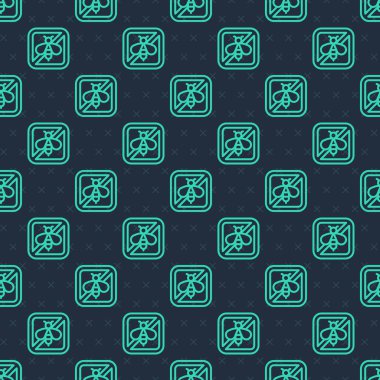 Yeşil hat. Arı simgesini durdur. Mavi arka planda kusursuz desen izole edildi. Tatlı doğal yemek. Bal arısı ya da kanat sembollü apis. Uçan böcek. Vektör.