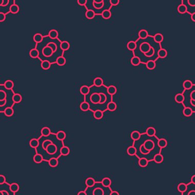 Kırmızı çizgi Molekül simgesi siyah arkaplanda izole edilmiş. Kimya moleküllerinin yapısı, fen öğretmenlerinin yenilikçi eğitim posteri. Vektör