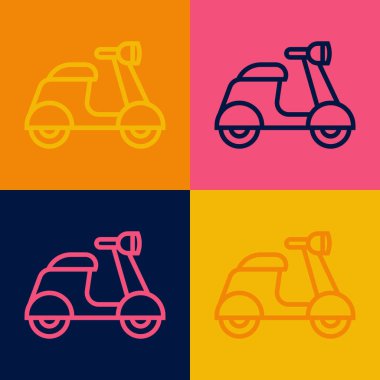 Pop sanat çizgisi Scooter simgesi renk arkaplanında izole edildi. Vektör.